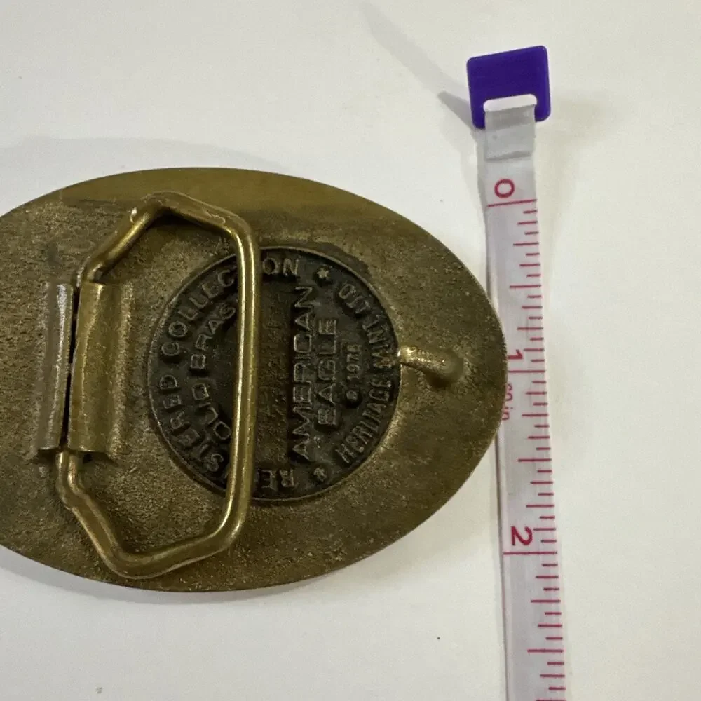 Vintage 1976 Heritage Mint Solid Brass United We Stand Eagle Belt Buckle USA 76